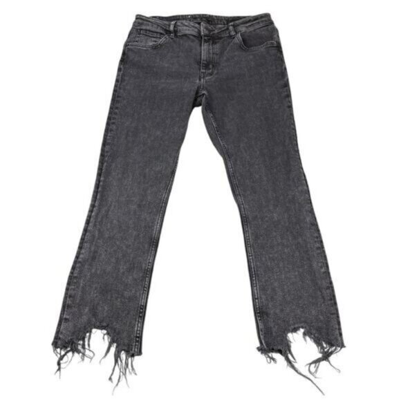 Maje High Rise Anthracite Straight Cut Jean With Raw Ripped Hem Size XL / 42 FR - Picture 3 of 9